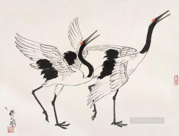  cranes Oil Painting - Wu zuoren cranes old China ink